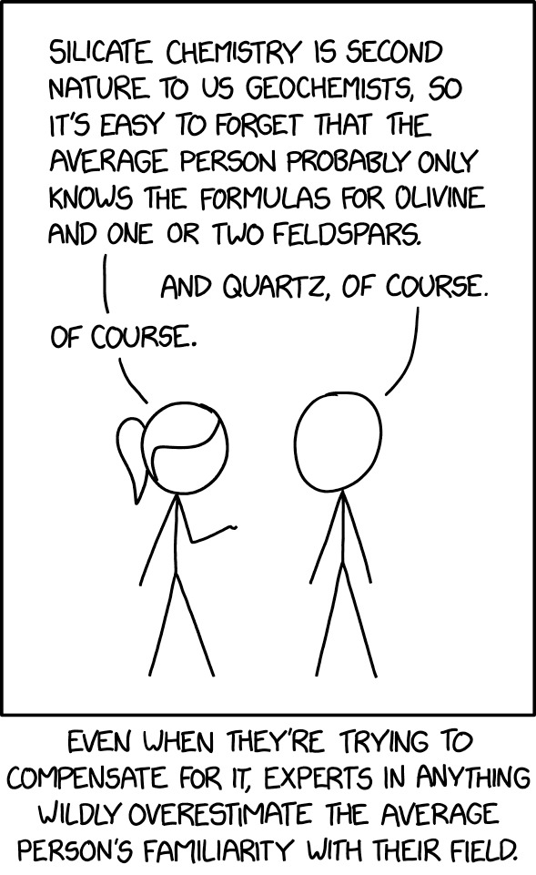 The cartoon Average Familiarity by xkcd, highlights the issue of the curse of knowledge