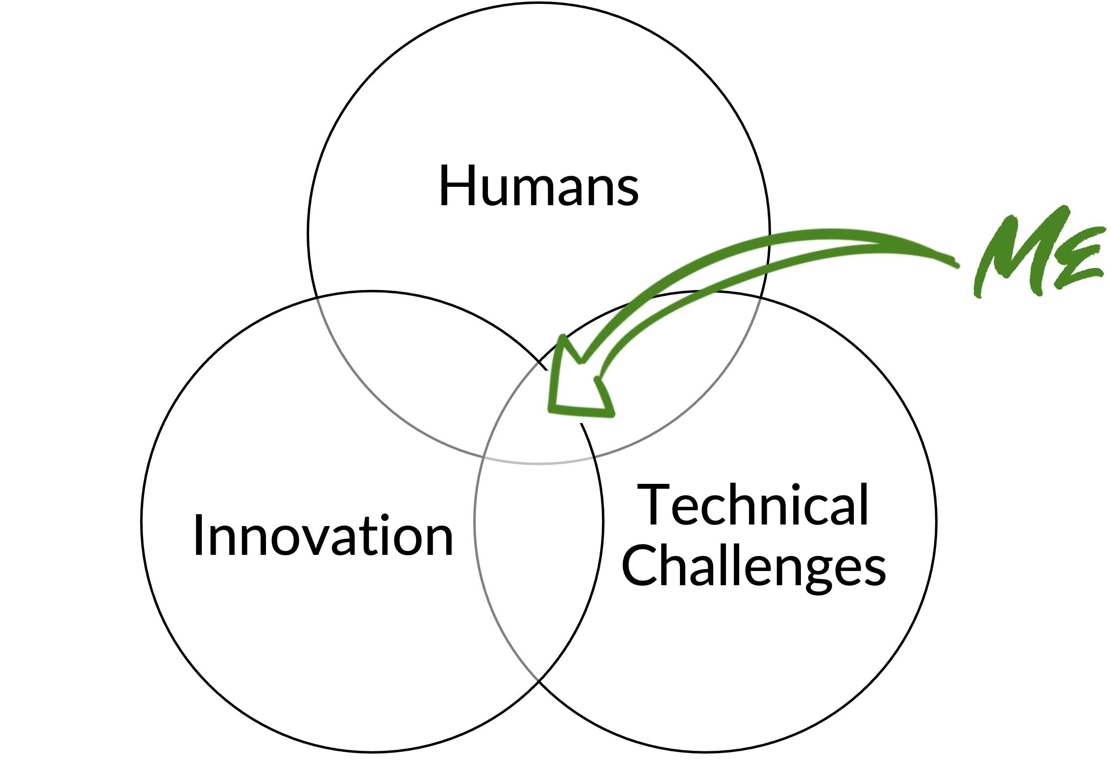 Venn of my profile - Humans - Technical Challenges - Innovation